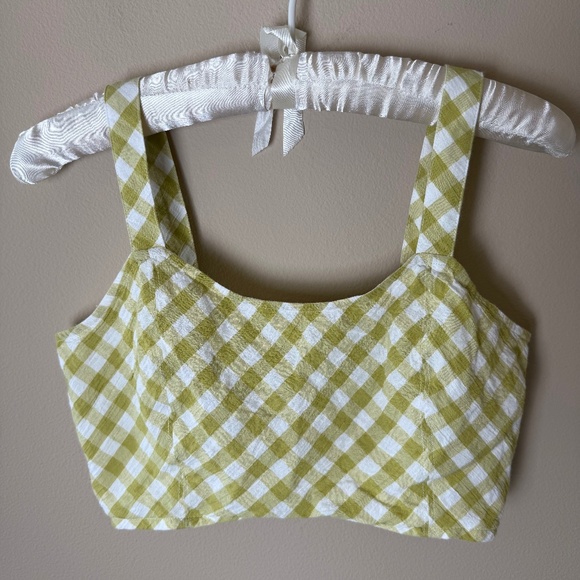 Aerie Gingham Corset Tank Top Womens Medium Green Gingham Shirt Cropped Western - Picture 1 of 9